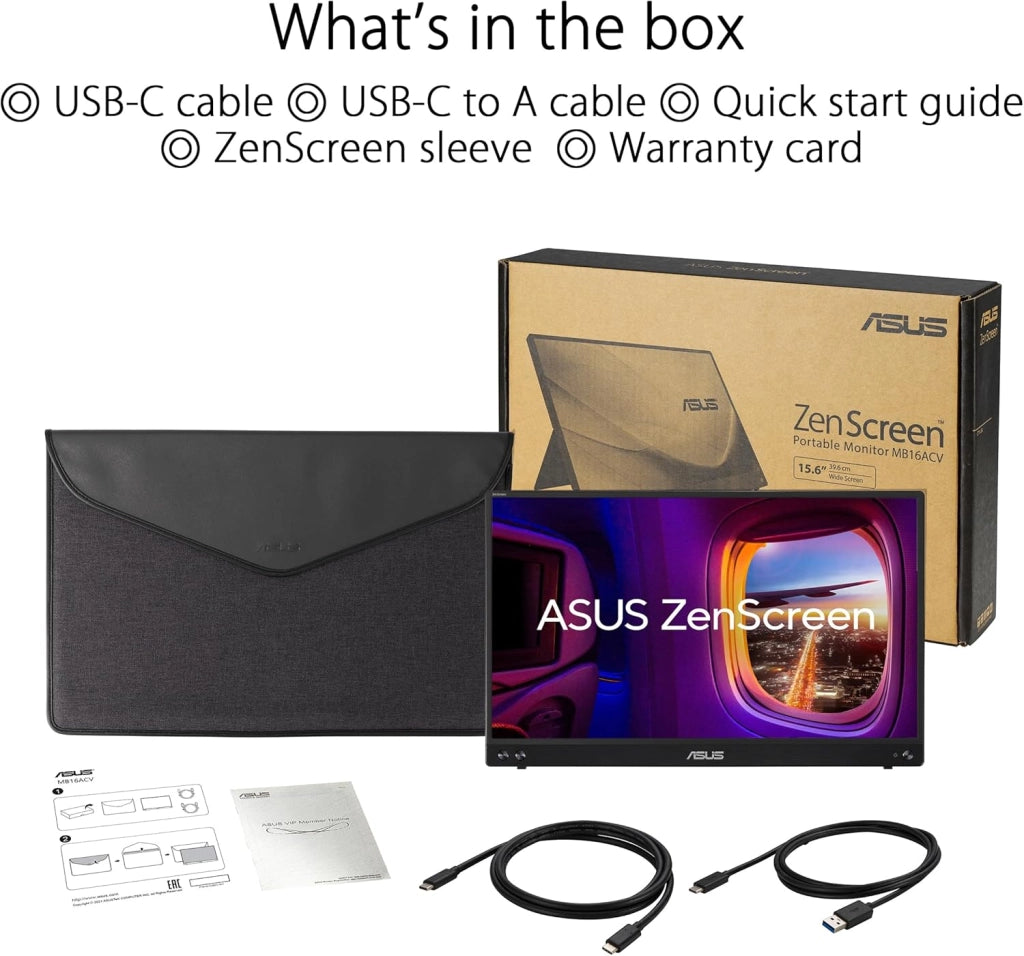 ZenScreen Monitor Portatile 15.6” 1080P FHD (MB16ACV) - Monitor da viaggio IPS USB-C e USB 3.0, Trattamento Antibatterico, Cavalletto Integrato, Monitor per Laptop e Macbook
