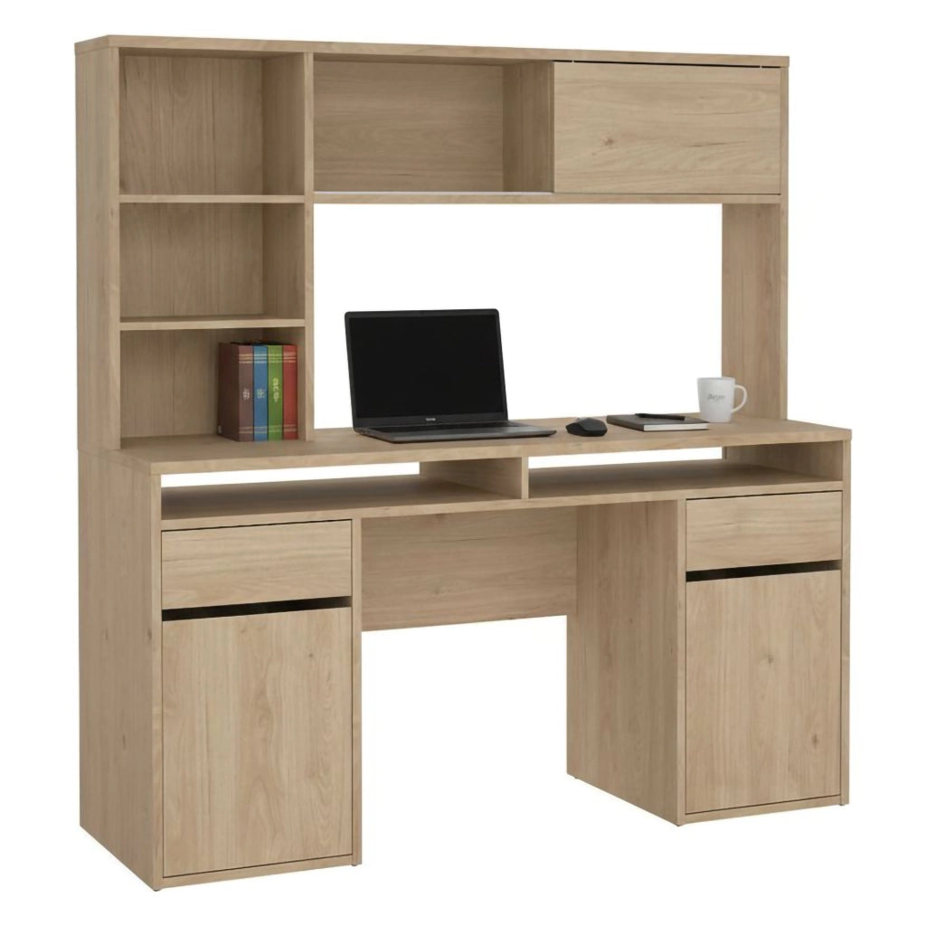 Scrivania Ambrenti, Scrittoio multiuso, Tavolo per ufficio porta PC, Piano di lavoro, 149x48 h156 cm, Rovere
