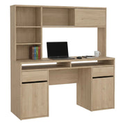 Scrivania Ambrenti, Scrittoio multiuso, Tavolo per ufficio porta PC, Piano di lavoro, 149x48 h156 cm, Rovere