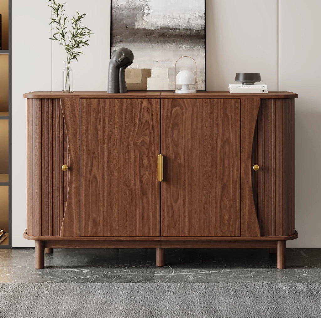 Sideboard in MDF effetto noce 140x40x88 cm; con ripiano regolabile e ante