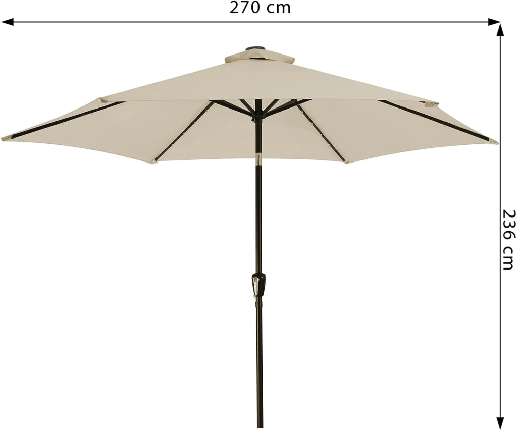 Ombrellone da Giardino 24 luci LED Ø270cm Manovella Ombrelloni Terrazza Parasole Protezione Uv 80+ Crema