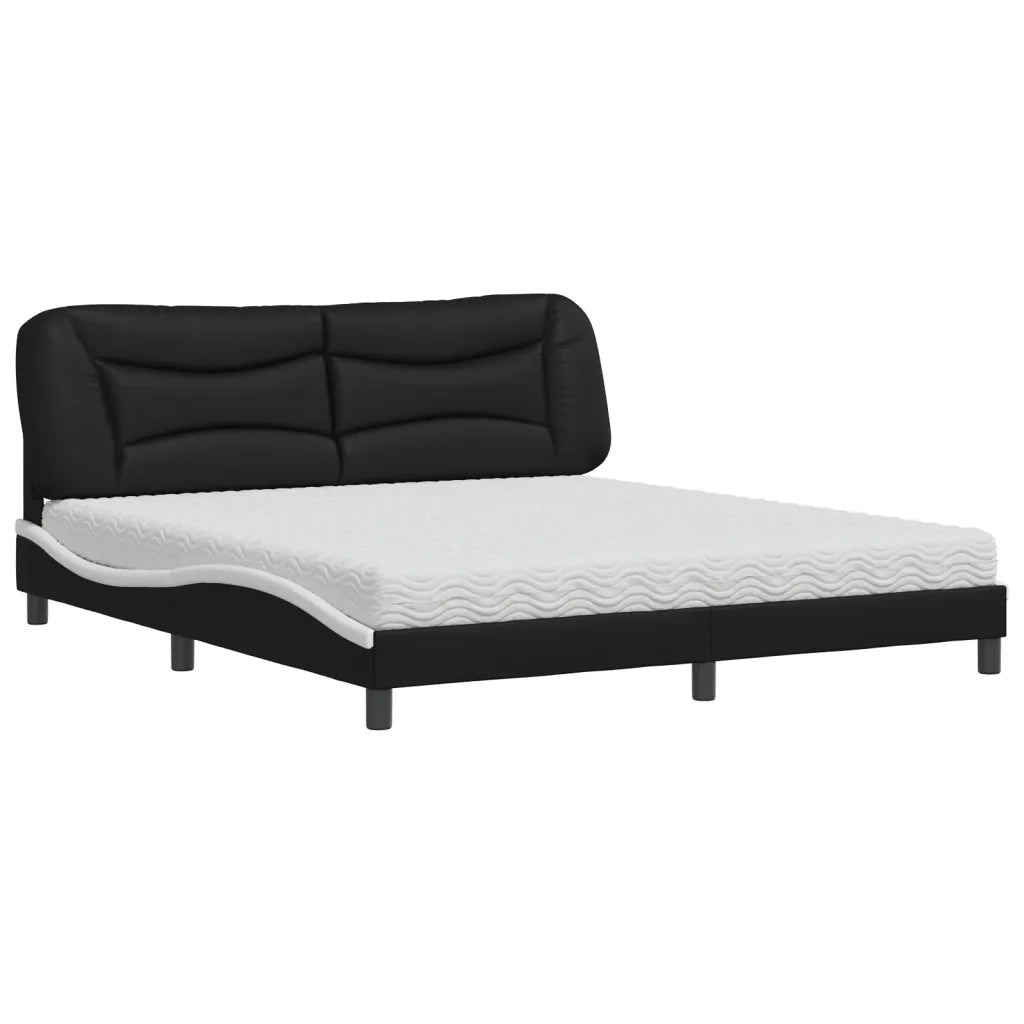 Letto con Materasso Hvar Nero e Bianco 180x200 cm in Similpelle