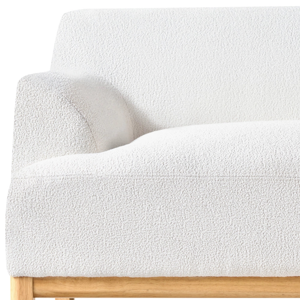 Divano a 3 posti in tessuto bouclè bianco con gambe in legno stile elegante soggiorno
