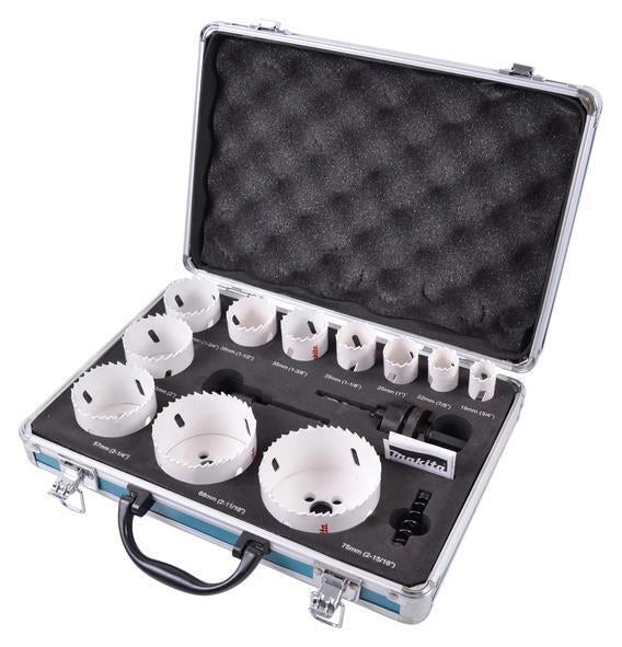 Makita D-47298 Set di Seghe a Tazza Bimetalliche 14 Pezzi per Metallo Legno Plastica con Custodia in Alluminio colore Nero