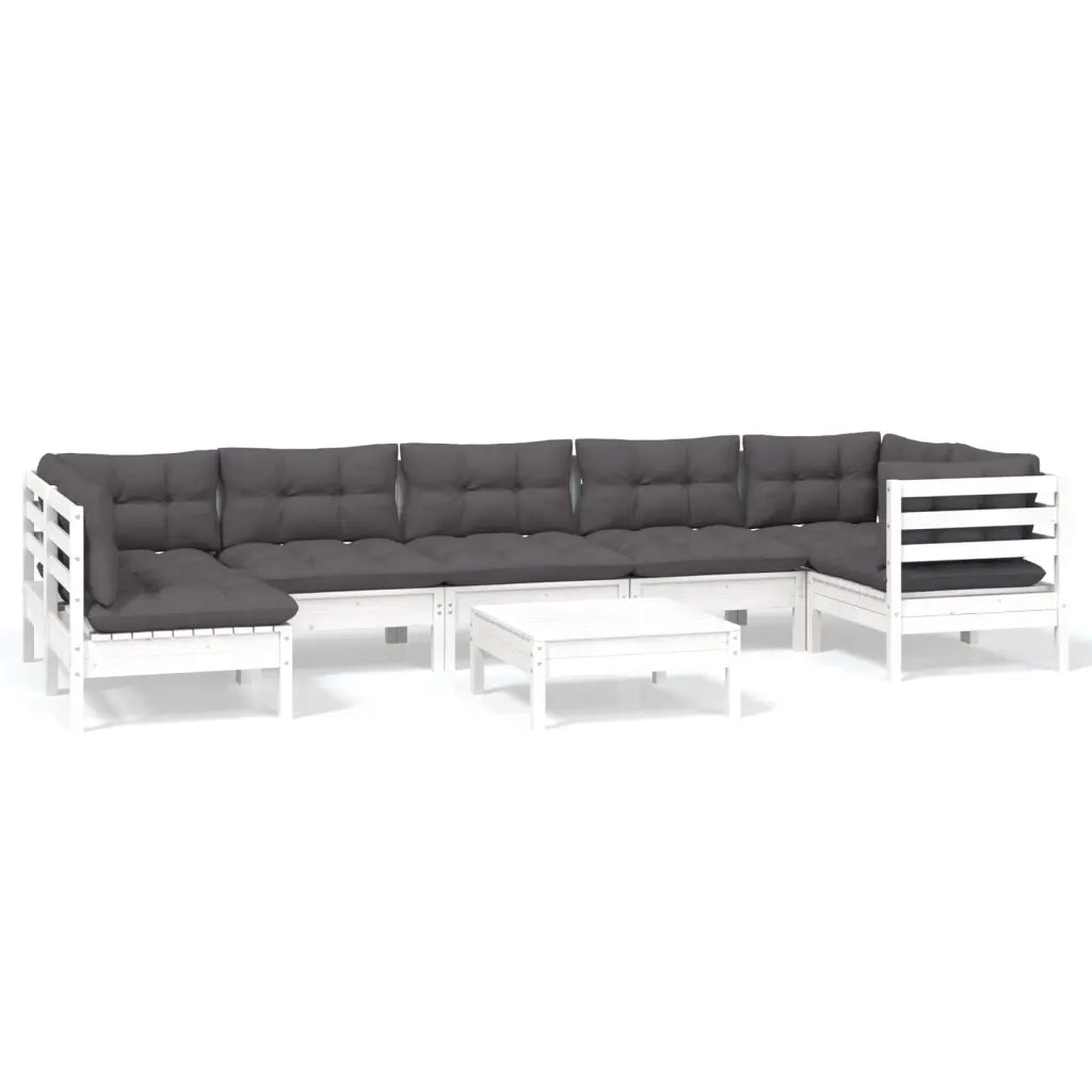 Set Divani da Giardino 8 pz con Cuscini Bianchi Legno di Pino 3096437