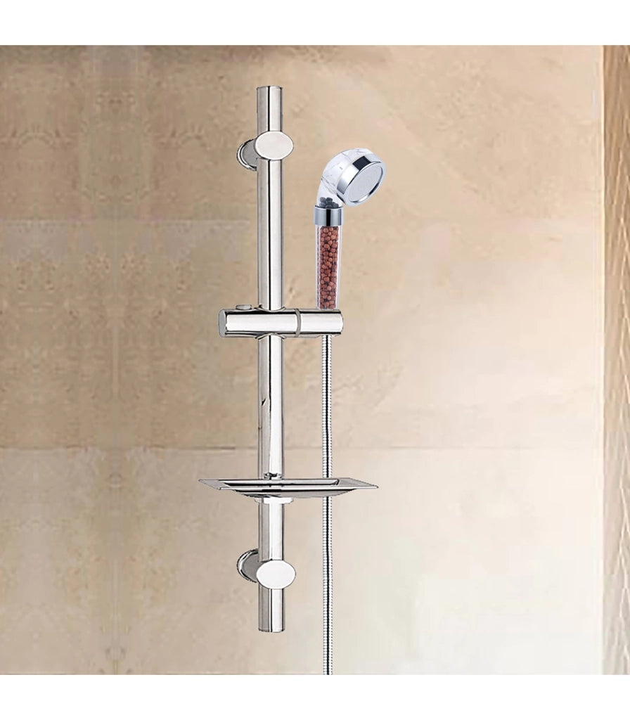 Kit Doccia Soffione Pressurizzato Ioni BL-1001S-ION | Braccio Regolabile Mensola Integrata | Tubo Acciaio Inox
