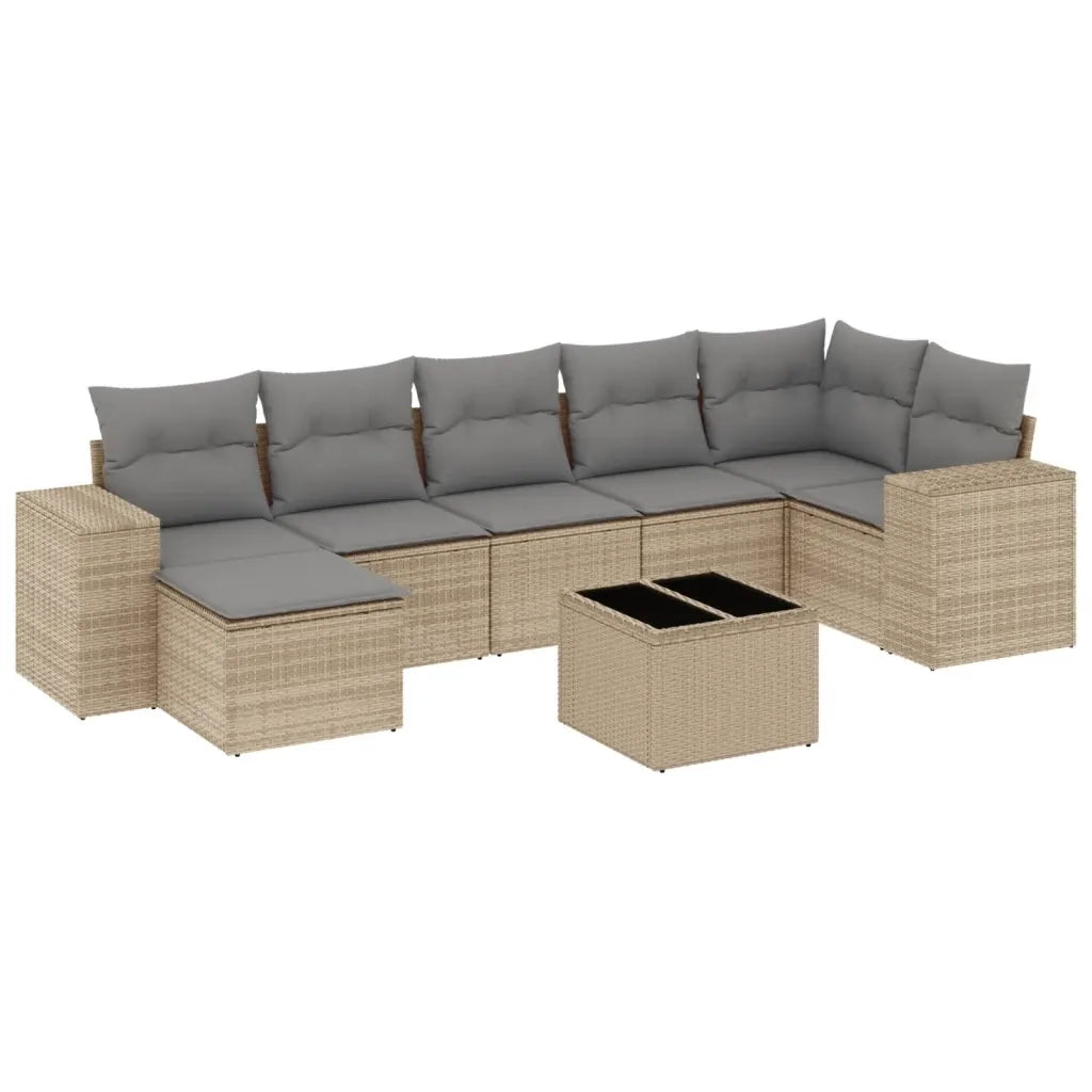 Set Divano da Giardino 8 pz con Cuscini Beige in Polyrattan