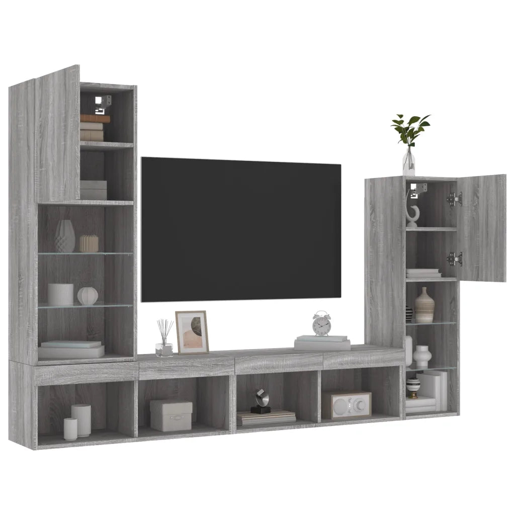 Mobili TV a Muro con LED 4pz Grigio Sonoma in Legno Multistrato 3216659