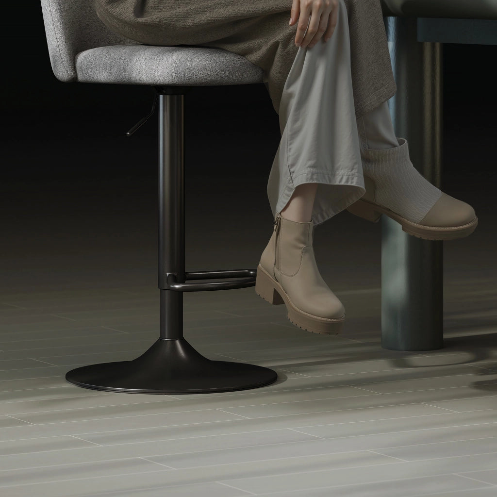 Set 2 Sgabelli da Bar Girevoli 44x53x91-111A cm in Tessuto Effetto Lino Grigio Scuro