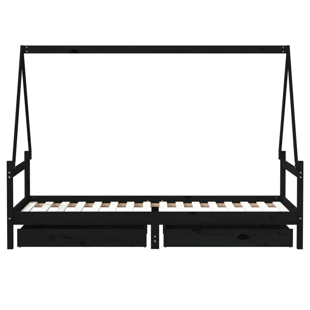 Giroletto Bambini | Letto Infantile | Lettino con Cassetti Nero 90x200cm Massello di Pino