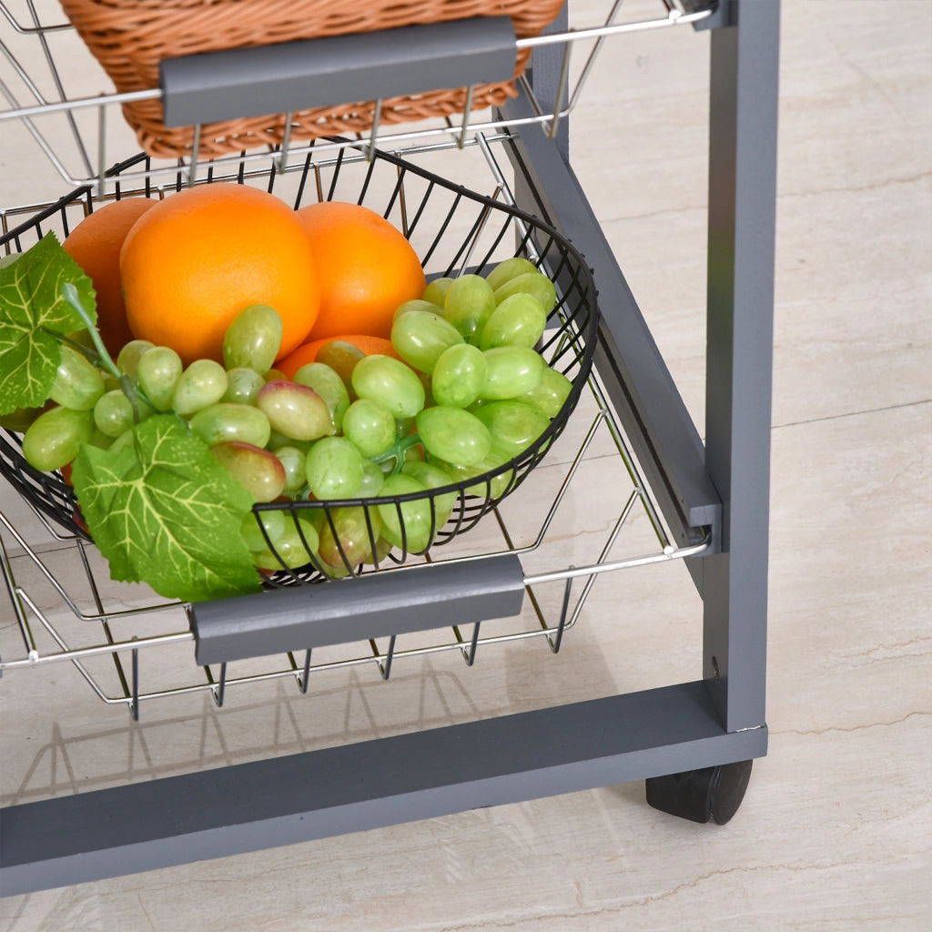 Carrello da Cucina con Cassetti e Portabottiglie ¨C zephmum ¨C Legno di Pino e Metallo 47x37x83