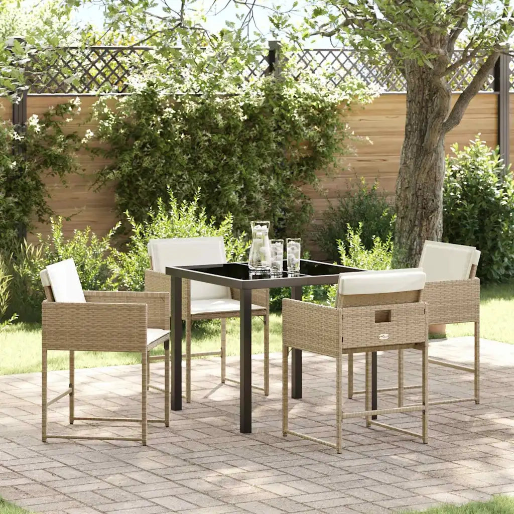Set da Pranzo per Giardino con cuscino 5 pcs Beige polyrattan