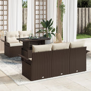 Set Divano da Giardino di 6 Pezzi con Cuscini Marrone in Polyrattan