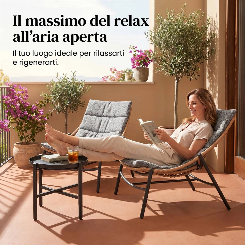 Marvin Set Salotto da Giardino 2 Posti in Polyrattan con Cuscini e Tavolino, Arredo Esterno per Terrazzo Balcone Veranda