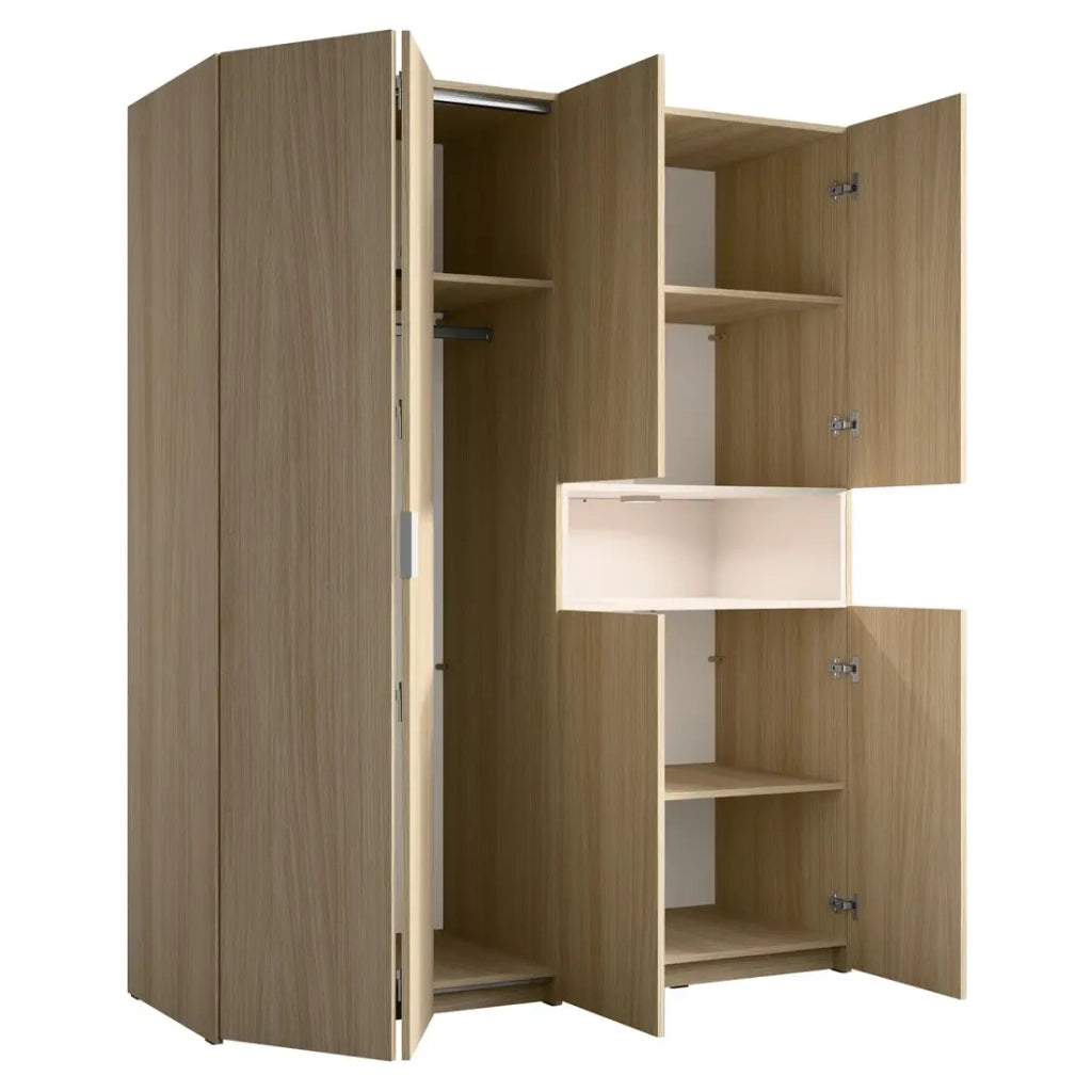 Armadio KAORI 5 porte con nicchia LED in rovere chiaro e beige 202 cm