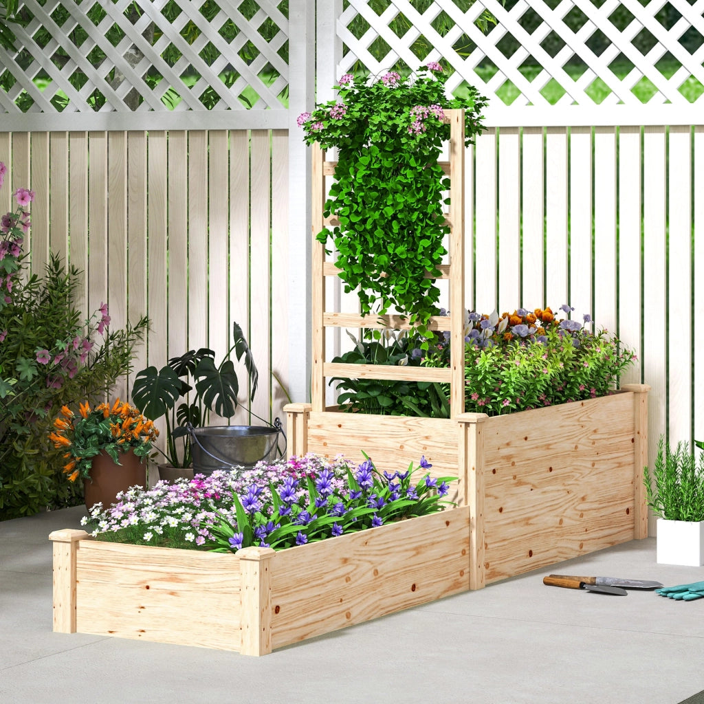 Fioriera Rialzata con Grigliato per Rampicanti e Divisorio 222x63x132 cm in Legno di Abete