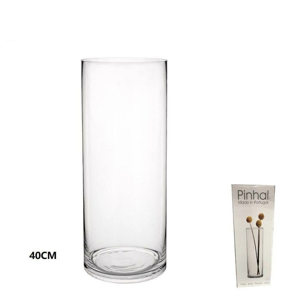 Trade Shop - Vaso 40cm Clilindrico In Vetro Trasparente Elegante Per Fiori Piante -