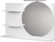 Specchio con mensola Avena, Bianco, 80 x 50 cm con 3 scomparti aperti, per montaggio a parete con illuminazione LED integrata