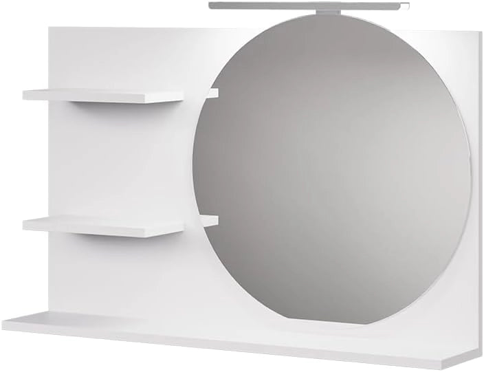 Specchio con mensola Avena, Bianco, 80 x 50 cm con 3 scomparti aperti, per montaggio a parete con illuminazione LED integrata