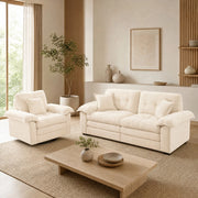 Set di divani 1 e 2 posti con sedute profonde in ciniglia beige