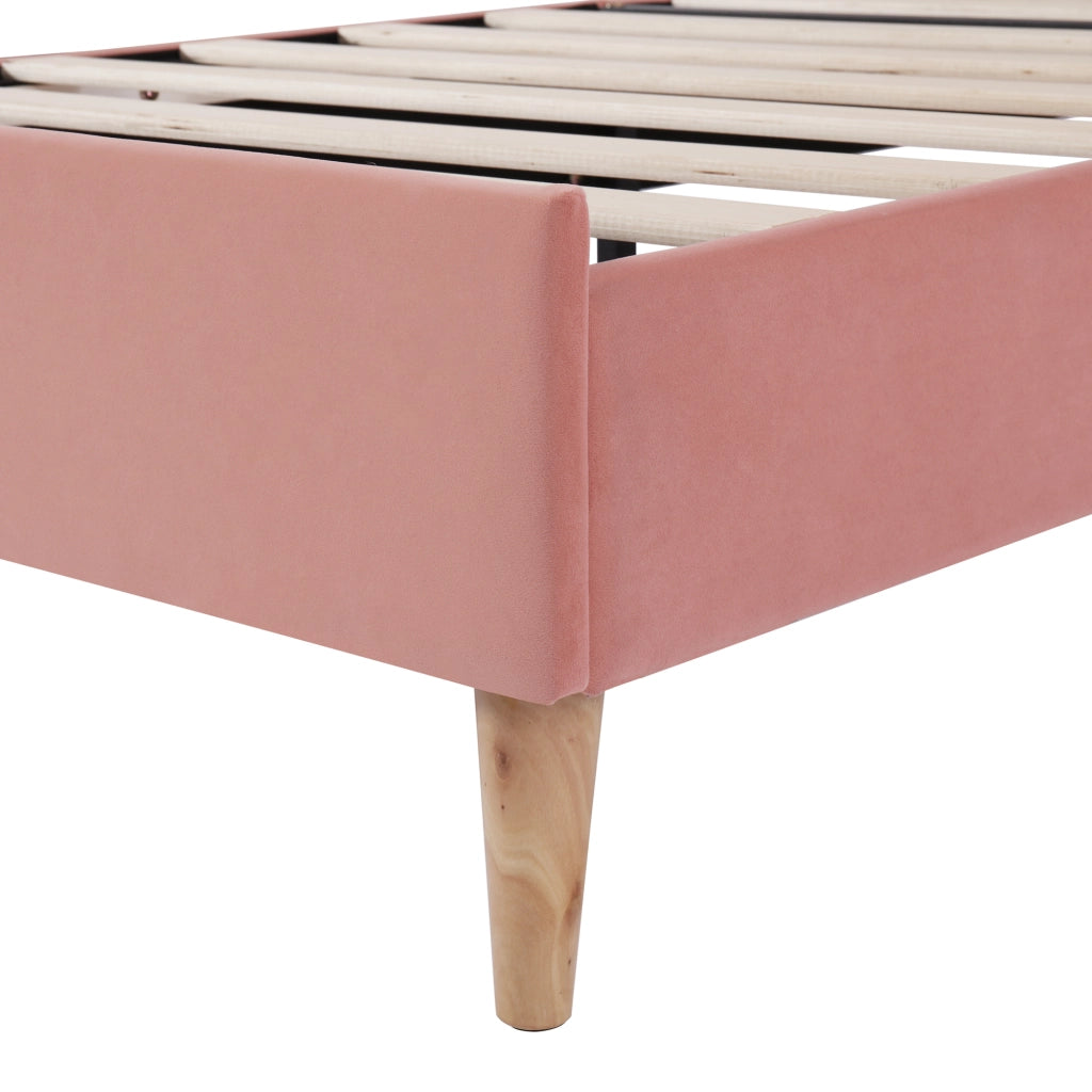 DESMIU Letto singolo 90 × 200 cm con testiera regolabile, senza materasso, in velluto rosa