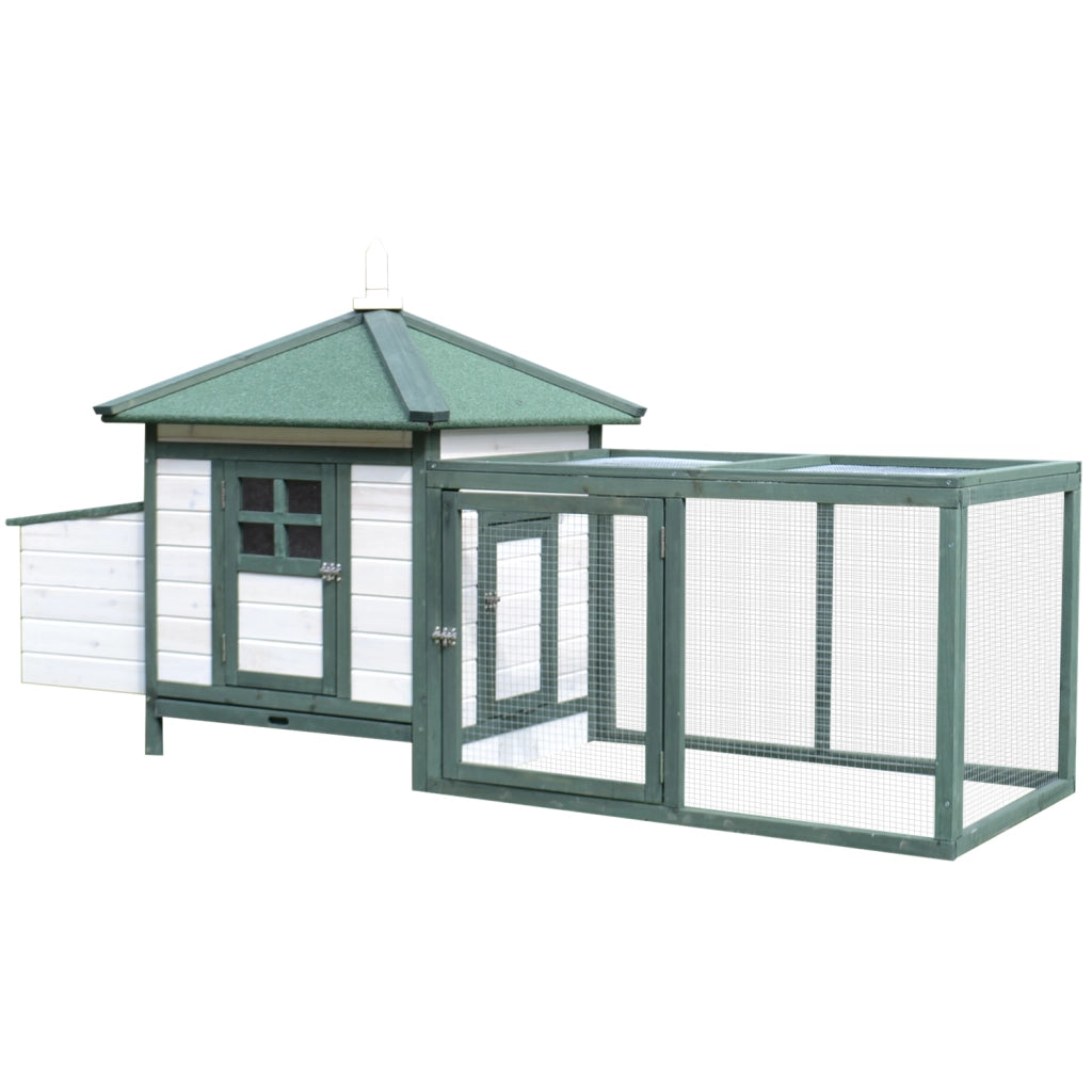 Pollaio da Giardino in Legno con Rampa ¨C zephmum ¨C 196x76x97cm Bianco Verde