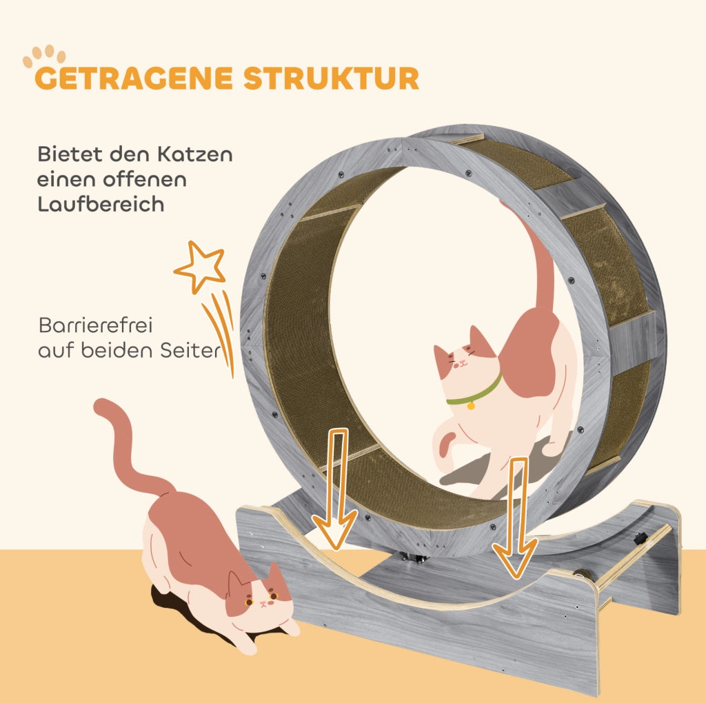 Ruota per gatti in legno con freno e tiragraffi, grigia
