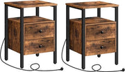 Set di Notti con Cavo di Accensione - Incl. 2 Prese e 2 Porte USB - Tavolo da Notte con Zona di Carico e Pianale di Deposito - Set da 2 - Tavolo da Pieno - Facile da Montare