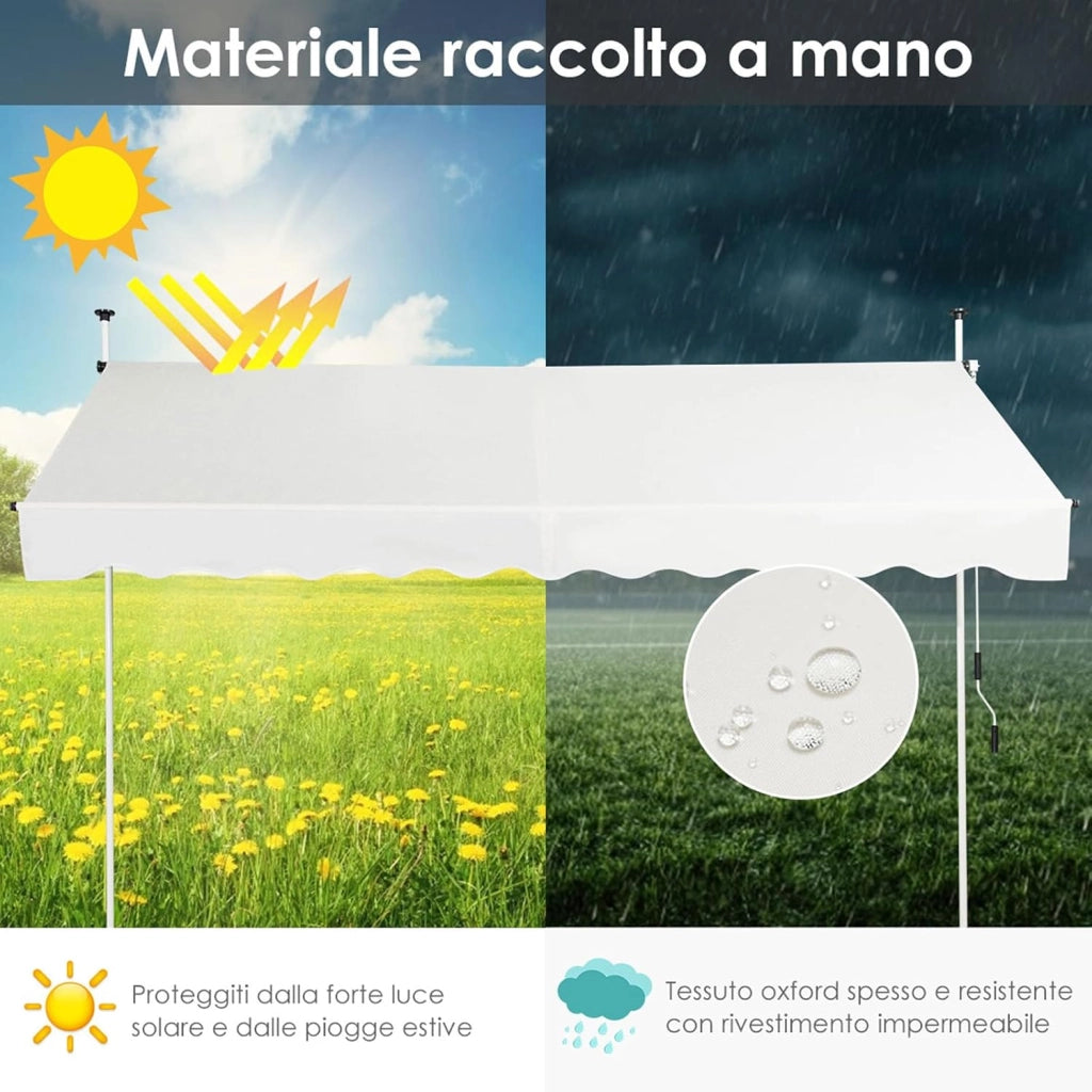 Tenda da Sole per Balcone, Tenda da Sole a Morsetto per Esterno, Regolabile in Altezza, Telaio Telescopico Senza Forare, Telo Resistente ai Raggi Solari (300 cm, Beige)