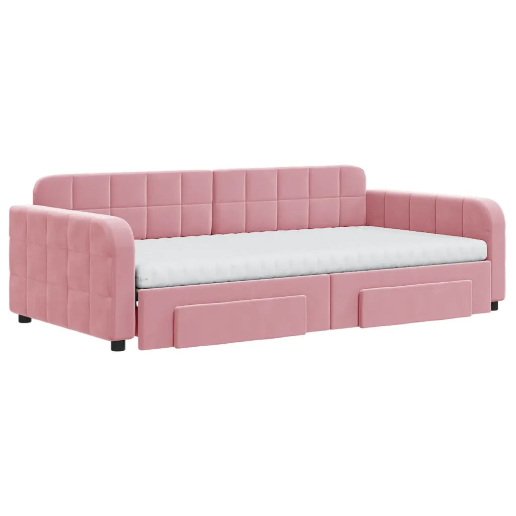 Divano Letto Estraibile con Cassetti Rosa 100x200 cm Velluto 3197011