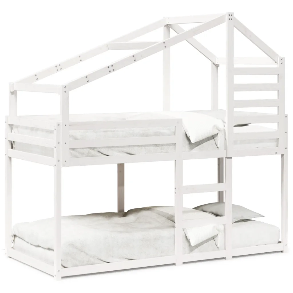 Letto a Castello con Tetto Bianco 80x200 cm Legno Massello Pino 3281959