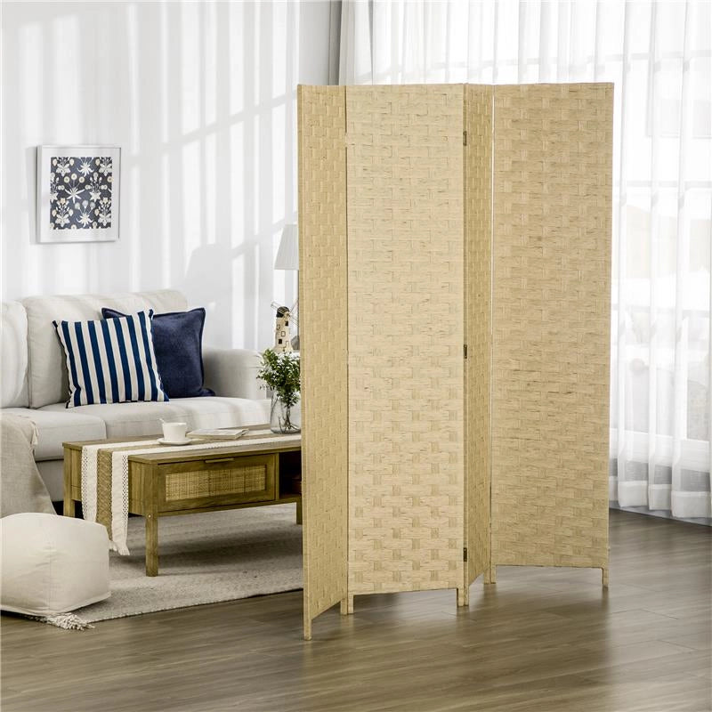 PARAVENTO PIEGHEVOLE  DA INTERNO A 4 ANTE IN LEGNO E BAMBÙ H 170 CM MARRONE