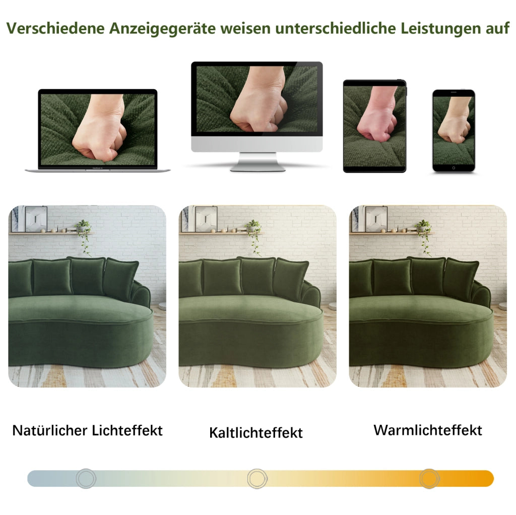 Divano modulare trasformabile in chenille 184x164x67 cm con chaise longue doppia; verde