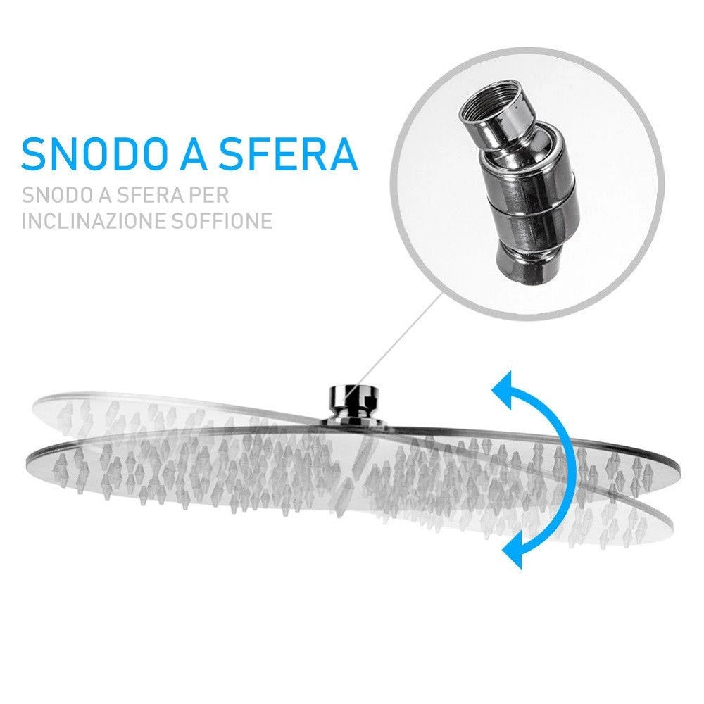 Trade Shop - Soffione Doccia Bagno Cascata Tondo 30 Cm Acciaio Ultra Sottile Effetto Pioggia -