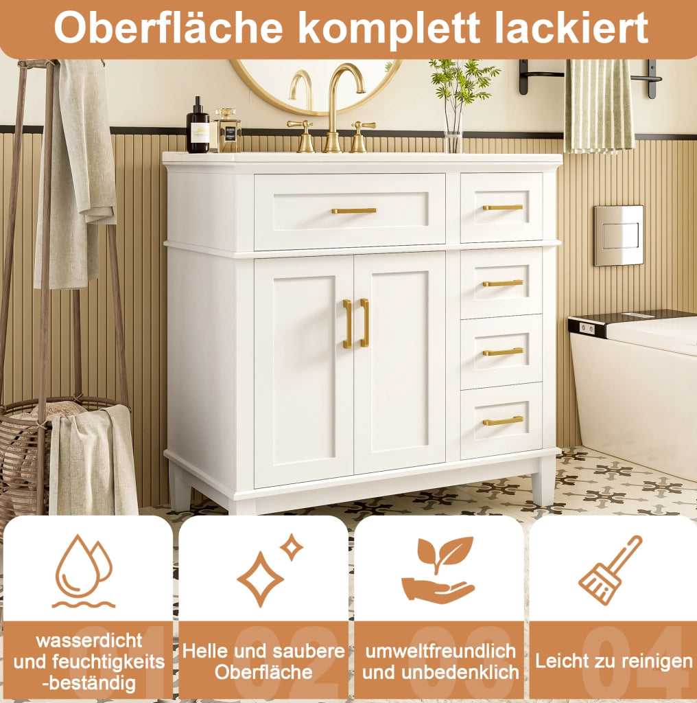 Mobile bagno a pavimento bianco con lavabo in ceramica 90 cm