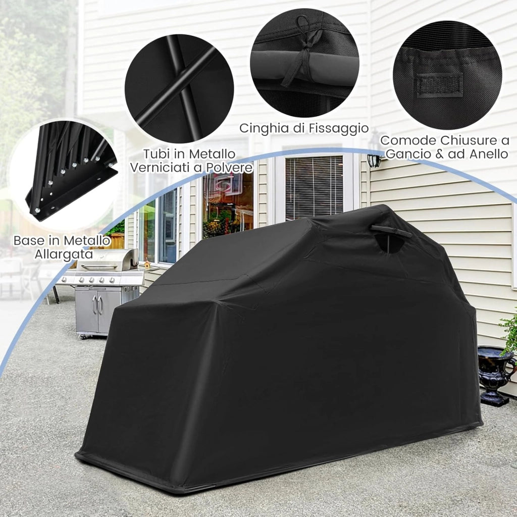 Telo Moto per Esterno, Garage per Moto con Copertura in Tessuto Oxford, Finestre a Rullo in Rete, Portatile e Impermeabile, 342 x 137 x 193 cm