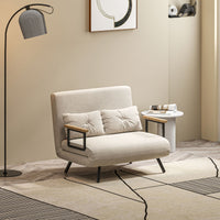 Divano Letto con Schienale Reclinabile e 2 Cuscini in Tessuto Effetto Velluto Bianco Crema