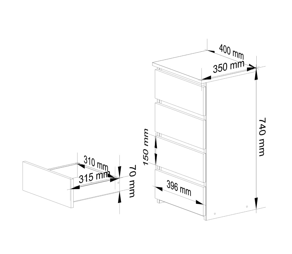 Cassettiera AKORD CL4 Cassettiera Bianca 40 cm 4 cassetti 40x35x74 cm