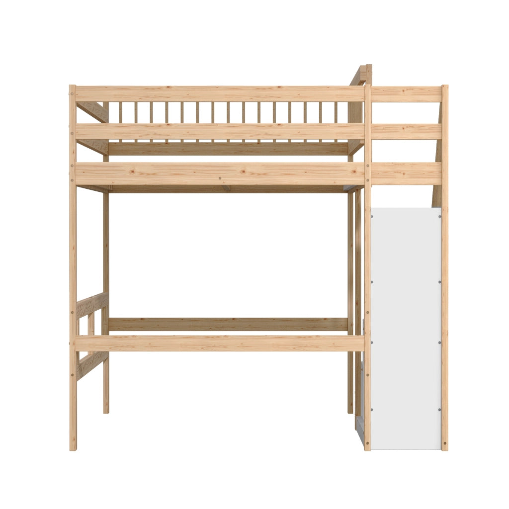 Letto a Soppalco Letto Matrimoniale con Scala Contenitore e Sponda Alta; 140 x 200 cm; senza Materasso