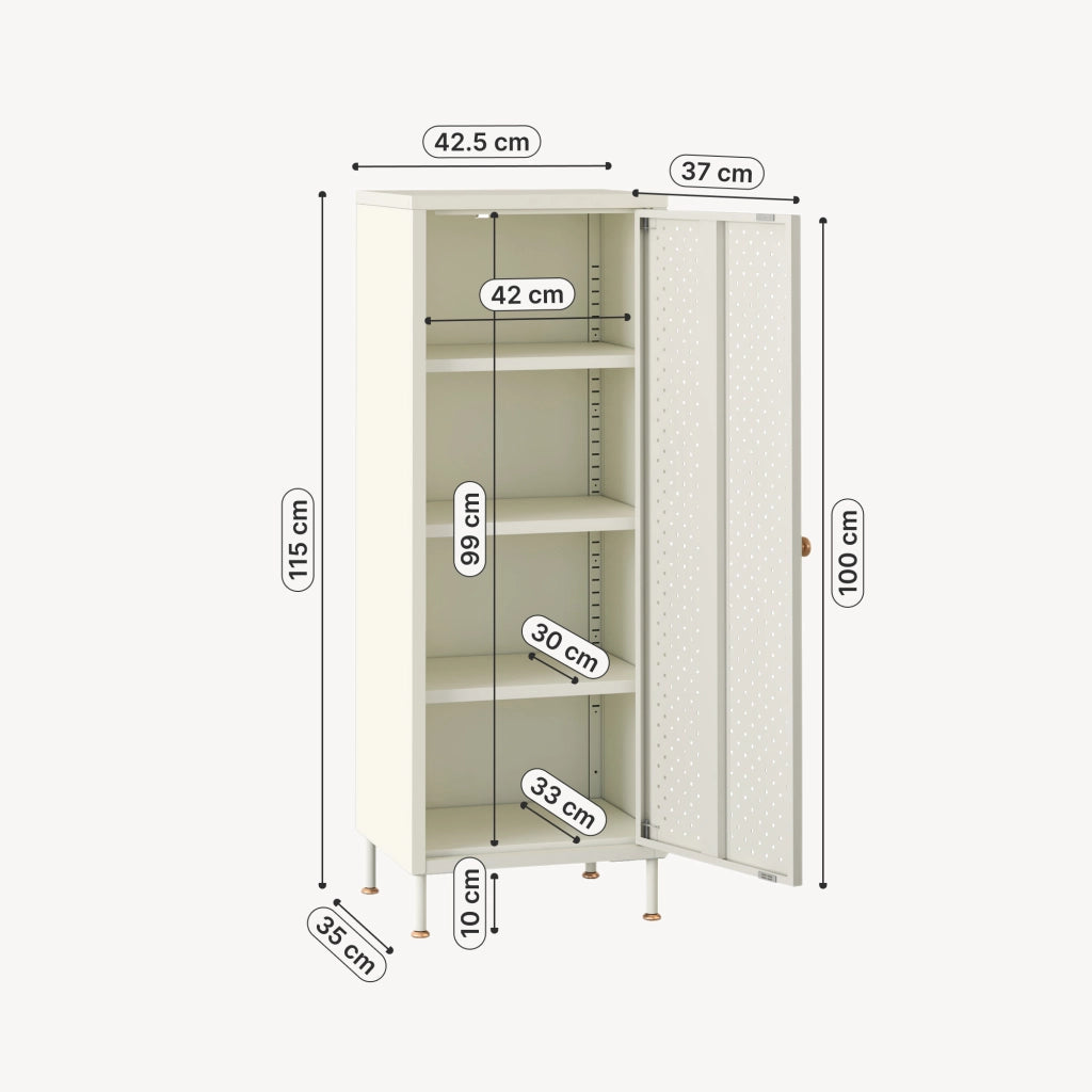 Scarpiera Coleraine con Anta e 3 Ripiani Regolabili 115 x 43 x 35 - Acciaio Bianco Crema [en.casa]