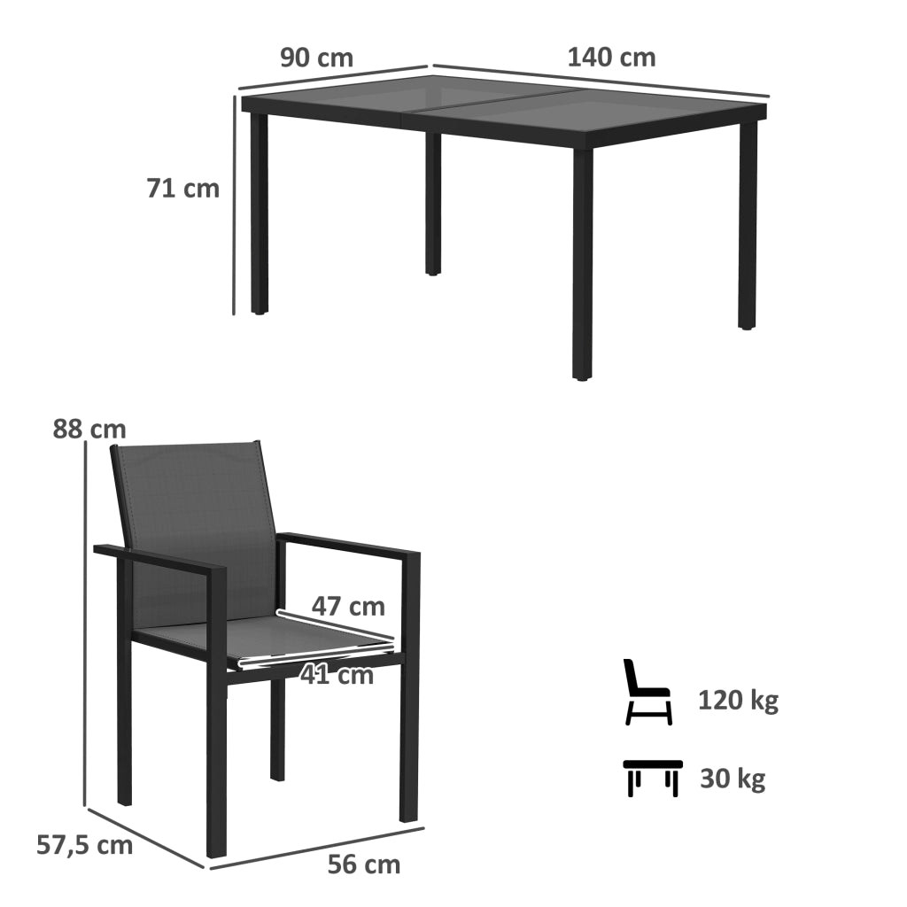 Tavolo da giardino con 4 sedie impilabili ¨C Minimal ¨C piano in vetro temperato 140 cm, nero