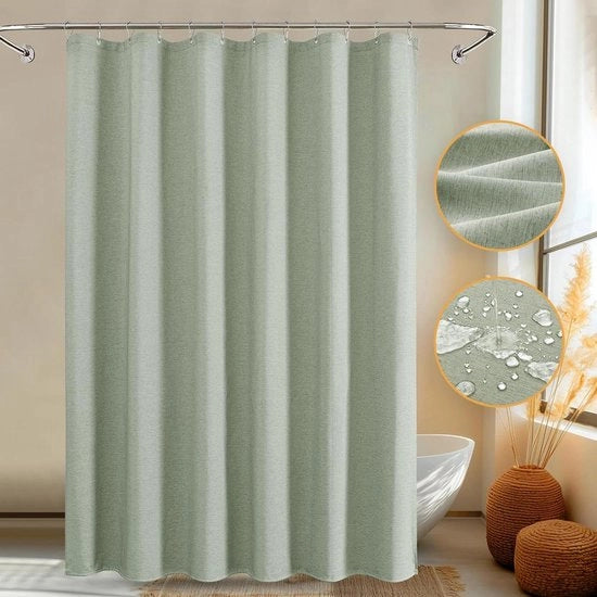 Douchegordijn in tessuto di lino, con chiusura extra rinforzata, impermeabile, con 12 ganci in acciaio inox, dimensioni 183 x 198 cm