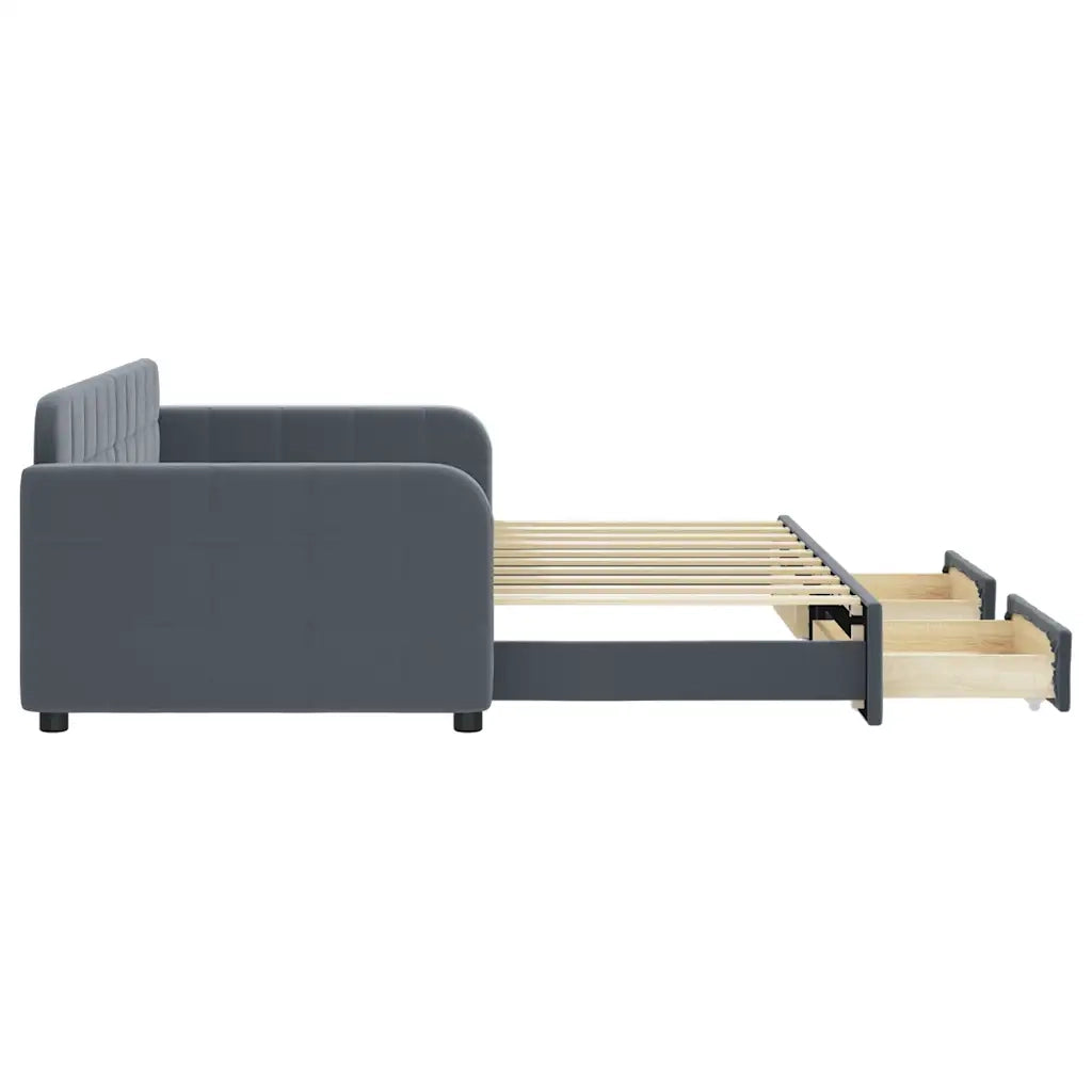 Divano Letto Estraibile Cassetti Grigio Scuro 90x190cm Velluto 3196991
