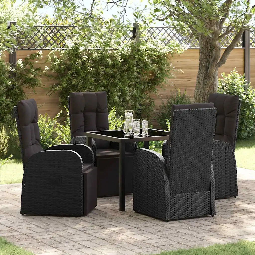 Set da Pranzo per Giardino con cuscino 5 pcs Nero polyrattan
