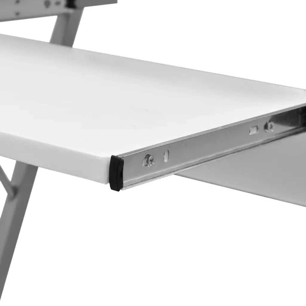 Tavolo Scrivania | Tavolo da Ufficio per Computer con Ripiano Estraibile Bianco