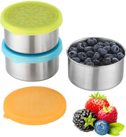 Set di contenitori in acciaio inossidabile per snack 3x, contenitori per cibi piccoli, contenitori per bento, contenitori in metallo per salade e sause, set di contenitori riutilizzabili per pranzo da asporto