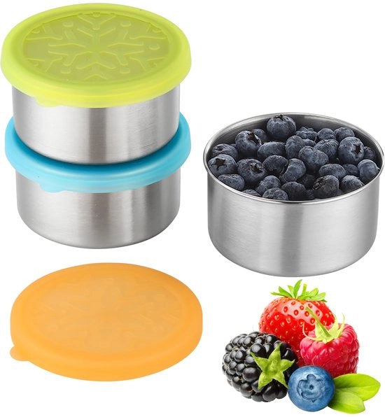 Set di contenitori in acciaio inossidabile per snack 3x, contenitori per cibi piccoli, contenitori per bento, contenitori in metallo per salade e sause, set di contenitori riutilizzabili per pranzo da asporto