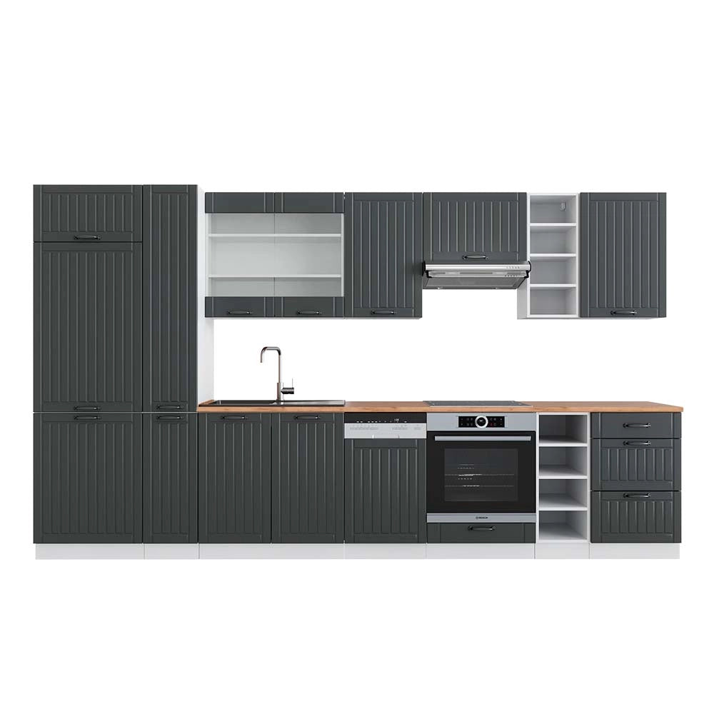 Cucina componibile Fame-Line Antracite rustico/Bianco 355 cm, PL Rovere Vicco