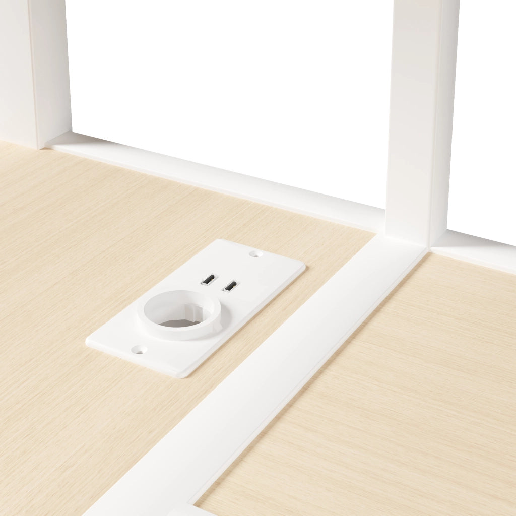 Letto a soppalco matrimoniale 140×200 cm con scrivania; 3 cassetti; ripiani; presa e LED; senza materasso; bianco