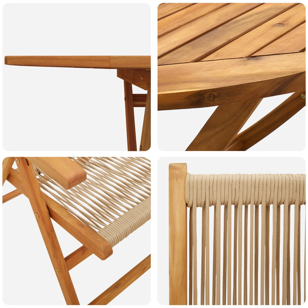 Set da pranzo per il giardino 7 pezzi  Beige in legno massello di acacia e polirattan